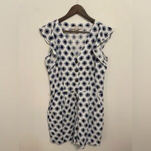 Loft Floral White and Blue Button Up Flutter Sleeve Romper Size 4